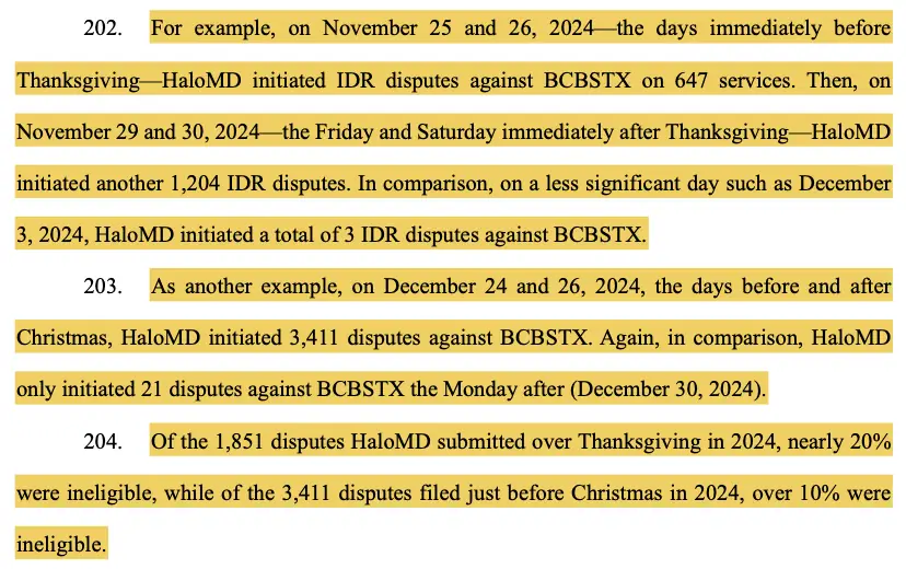HaloMD flooded BCBSTX with claims