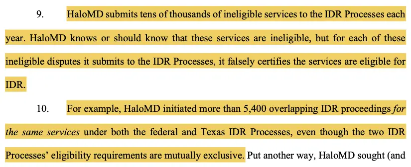 HaloMD submitted ineligible claims